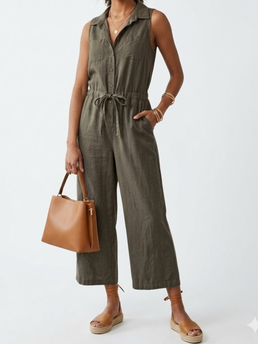 Universal Thread Olive Green Rayon Wide Leg Utility Jumpsuit Size XS